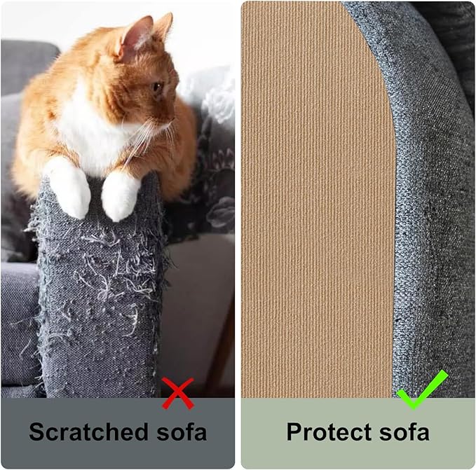 Cat Scratching Climbing Carpet Mat, Adhesive Trimmable Cat Scratcher Furniture Protector, Cat Post Covered Pad Replacement for DIY Cat Tree Shelf Steps Couch Corner Wall (Khaki, 39.3x15.8Inch)