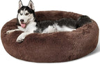Bedsure Calming Dog Bed for Large Dogs - Donut Washable Large Pet Bed, 36 inches Anti-Slip Round Fluffy Plush Faux Fur Dog Bed, Fits up to 80 lbs Pets, Coffee