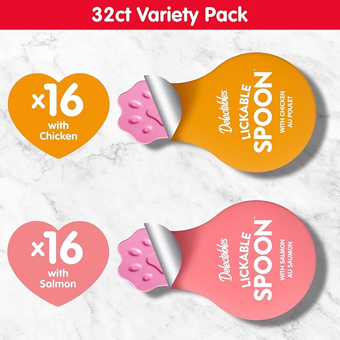 Hartz New Delectables Lickable Spoon Interactive Lickable Cat Treats for Quick & Easy Bonding, Variety Pack 32ct