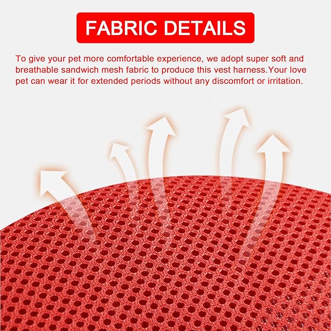 Cat Harness and Leash Set, Upgraded Escape Proof Adjustable Vest with Lead for Kitten Puppy Outdoor Walking, Soft Breathable Mesh Jacket with Reflective Strips for Dark Night (M, Fresh Red)