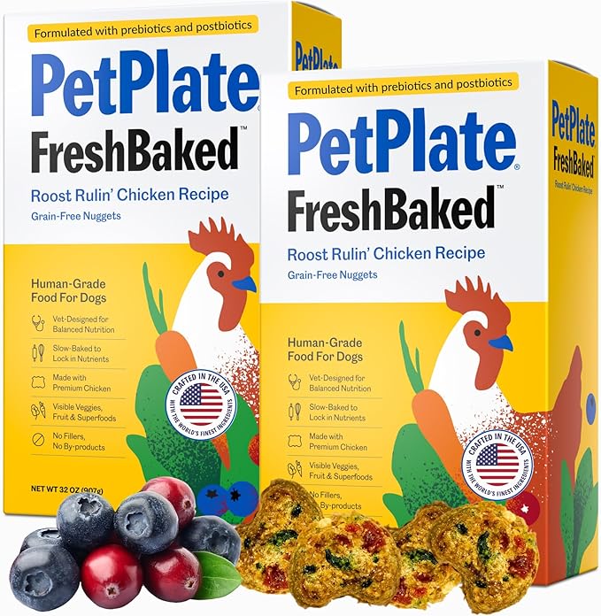 PetPlate Roost Rulin' Chicken FreshBaked Dry Dog Food, Gently Baked and Air-Dried Human Grade Dog Food, Formulated with Prebiotics and Postbiotics, Grain Free, No Fillers or by-Products 2lbs