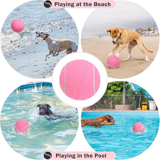 SCENEREAL Large Tennis Ball for Dogs, 9.5" Inflatable Dog Toy Balls for Large Medium Small Dogs Puppies, Funny Interactive Sports Ball for Indoor Outdoor Training Playing