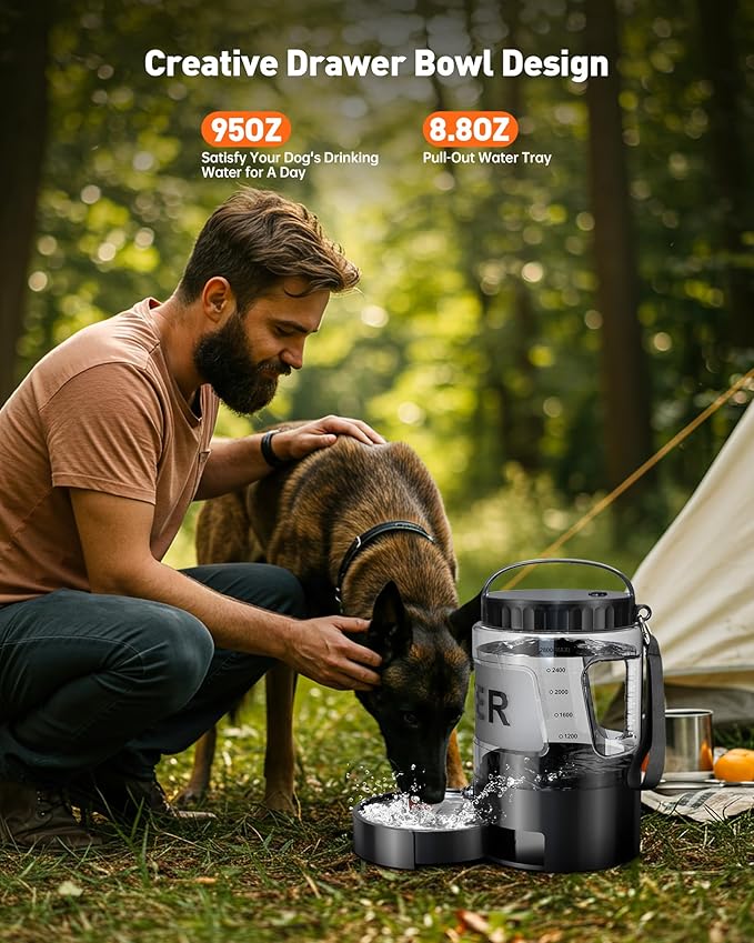 Portable Dog Water Bottle Bowl - 95 oz Travel Water Bowl Dispenser for Dogs Leak Proof, Suitable for Large Pet Drinking, A Must Have for Outdoor, Camping, Walking, Beach, Hunting, and Other Scenes