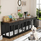 Dog Crate Furniture, 63 Inch Kennel Cage Furniture Large Breed with 3 Drawers, Wooden Double Dog Crate Furniture Table for 2 Dogs, Crates for Large Dogs Furniture - Black