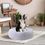 Calming Dog Bed, Dog Beds Fits up to 80 lbs Pets, Fluffy Donut Dog & Cat Bed Washable, Round Anti Anxiety Dog Bed, Small Dog Bed with Non-Slip Bottom (Light Grey, 36" x 36")