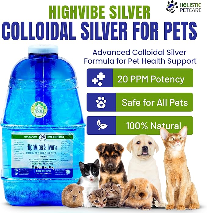 Holistic Pet Care - Colloidal Silver for Dogs, Cats, Horses & Birds - 20 PPM Effective Wound Care, Hot Spot Treatment, Skin Relief & Immune Support - All-Natural Pet Colloidal Silver (1 Gallon)