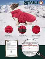 SPACE LION Puffer Jacket, Down Winter Coat, Waterproof, Windproof, Lightweight Jacket, Adjustable Fit for Medium, Large Dogs(Red,XL)