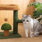 Cactus Cat Scratching Posts for Indoor Cats, Sisal Cat Scratcher with Play Ball, 20”Small Cat Tree Tower and Mushroom Scratch Post for Kitten, Green