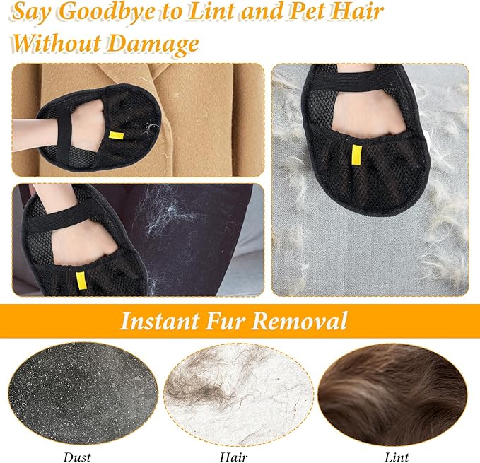 2 Pcs Pet Hair Removal Glove, Double Sided Grooming Gloves, Upgrade Electrostatic Pet Hair Remover, Reusable Pethair Remover Glove for Dogs and Cats Washing Beauty, Sofa, Bed Sheets, Clothes