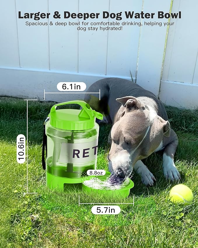 Dog Water Bottle Portable Bowls - 77oz Large Travel Water Bowl Dispenser for Dogs, Pet Camping Beach Essentials Traveling Car Park Accessories, Leak Proof Pet Drinking Dispenser On The Go, Green