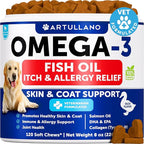 Omega 3 Fish Oil for Dogs - Dog Allergy Chews - Itch Relief & Skin and Coat Supplement with Salmon Oil - Hot Spots Treatment - Allergy & Anti Shedding Support - EPA & DHA Fatty Acids - 120 Treats