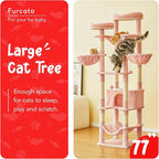 77-Inch Pink Cat Tree for Indoor Cats, Multi-Level Large Cat Tower with 4 Hammocks, 2 Padded Perches, Cat Condo, Sisal Scratching Posts and Hanging Toys for Large Adult Cat