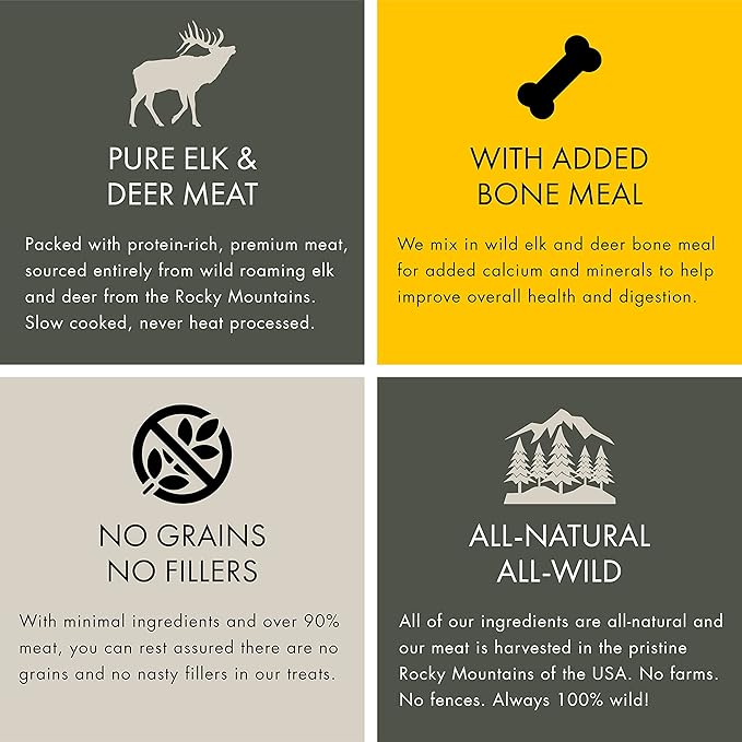 Venison Jerky Training Treats for Dogs – Elk & Deer Meat Protein Dog Treat High-Value Reward – All-Natural, No Fillers, Grain-Free, No Preservatives – 8 oz (3 Pack)