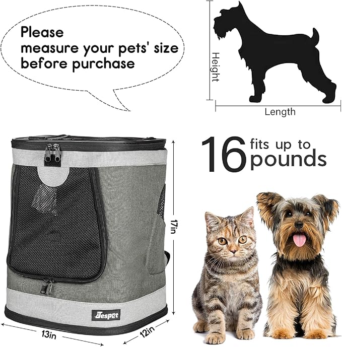 JESPET & GOOPAWS Pet Backpack Carrier for Small Dog, Puppy, Soft Carrier Backpack Ideal for Traveling, Hiking, Walking and Outdoor Activities with Family (Smoke Grey)