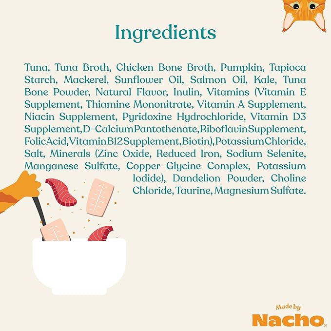 Made by Nacho Flaked Filets Recipe in Bone Broth, Grain-Free Chef's Selects Wet Food for Cats Balanced Diet in Naturally Hydrating Pumpkin-Infused Broth (3.0 oz (Pack of 12), Tuna & Mackerel)