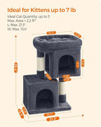 Feandrea Cat Tree, 26.4-Inch Cat Tower, S, Cat Condo for Kittens up to 7 lb, Large Cat Perch, 2 Cat Caves, Scratching Post, Smoky Gray UPCT611G01