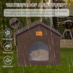 Outdoor Cat House for Shelter Feral Cat, Outside Waterproof Cat House for Outdoor/Indoor Cats, Insulated Cat Bed for All Seasons with Cozy Cushion (Brown, Large Zip Style)