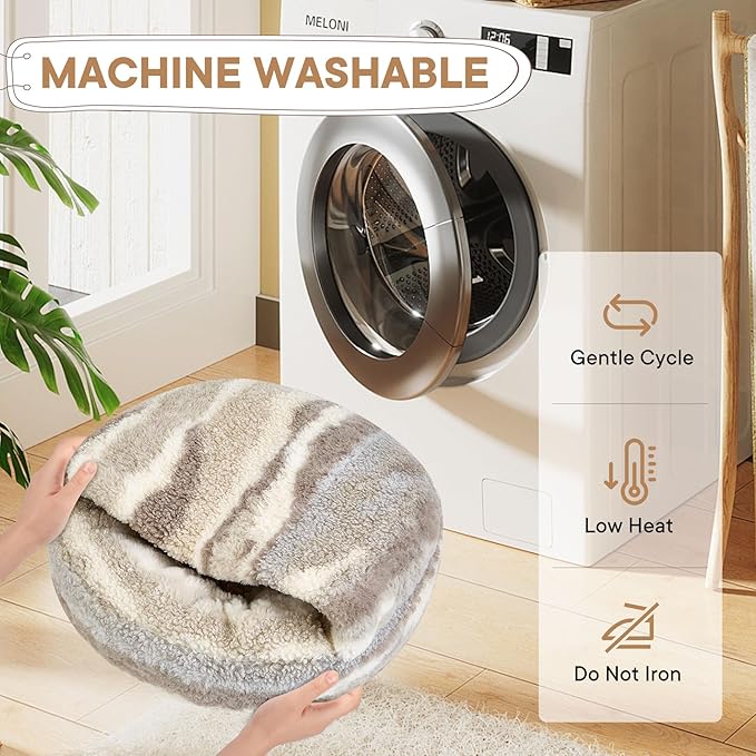 Dog Beds for Small Dogs, Cat Bed Cave, Washable Cute Cat Bed, Cozy Nook Pet Bed for Dogs or Cats, Anti-Slip Puppy Bed Fits up to 12 lbs Pets(Khaki Texture, 20" x 20")