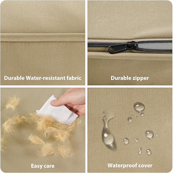 BFPETHOME Outdoor Dog Bed for Large Dogs, Waterproof, Orthopedic with Removable Washable Cover, Egg Crate Foam Mat (36 x 27in, Beige)