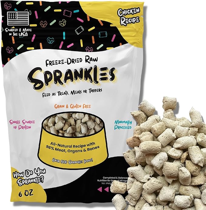 Freeze Dried Dog Food for Small & Large Breeds Dogs, 6 Oz Chicken Dog Food Toppers for Picky Eatres, Made in USA - Grain Free & All Natural Freeze Dried Dog Treats Made with 96% Meat Organs