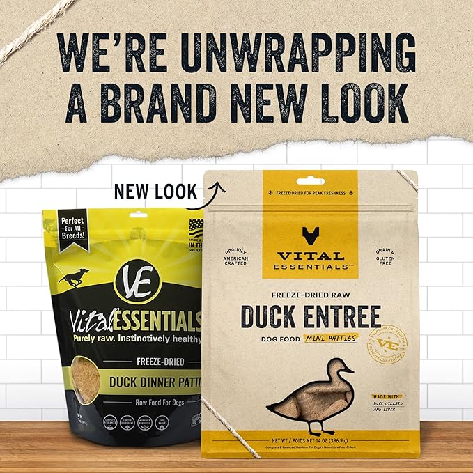 Vital Essentials Freeze Dried Raw Dog Food, Duck Mini Patties Entree, 14 oz