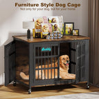 EasyCom 42"/41"/33" Dog Crate Furniture with Name Tag, XL Heavy Duty Dog Kennel Indoor for Large and Medium Dogs, Double-Doors Sturdy Dog Cage for Anxiety Dog, Decorate House as TV Stand