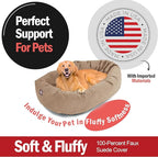 Majestic Pet 40 Inch Suede Shredded Memory Foam Mix Calming Large Dog Bed Washable 40 x 29 x 9 (Inch) - Cozy Soft Round Donut Dog Bed with Spine for Head Support - Pet Bed Stone