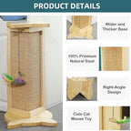 Cat Corner Scratcher, Couch Corner Cat Scratcher, Wood Corner Scratching Post for Wall, 18" Sisal Cat Scratcher for Couch Corner Indoor Cats with Mouse Toy