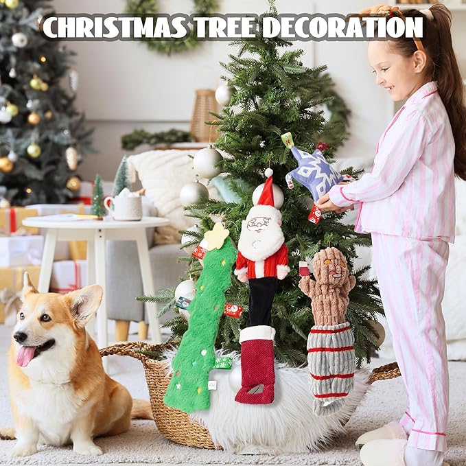 Nocciola 4 Pack Christmas Dog Toys, Interactive Crinkle Dog Squeaky Toys, Plush Dog Toys for Christmas, Christmas Toys for Puppy Small Medium Large Dogs & Aggressive Chewers