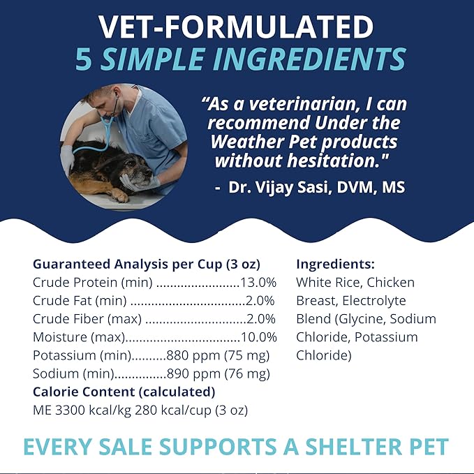 Under the Weather Bland Diet for Dogs | Easy to Digest for Sick Dogs | Always Be Ready | Contains Electrolytes - All Natural Freeze Dried 100% Human Grade Meats | 1 Pack - Chicken, Rice - 6oz