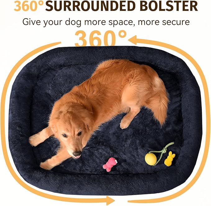 Orthopedic Waterproof Large Dog Bed: Memory Foam Washable Dog Bed with Bolsters - XXL Orthopedic Removable Cover for Medium Large Sized Pet - Non-Slip Bottom - Navy