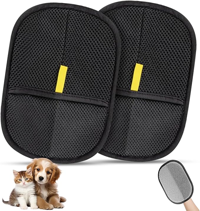 Pet Hair Removal Grooming Gloves for Cats & Dogs - 2 pcs Double-Sided Deshedding Mitts for Long & Short Hair, Reusable Bathing & Massage Gloves for Pet Remover and Coat Care, Carpet, Car Seat.