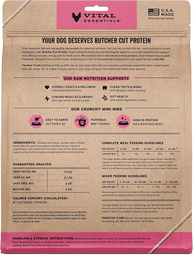 Vital Essentials Freeze-Dried Raw Chicken Meal or Mixer Dog Food Crunchy Mini Nibs, 25 oz