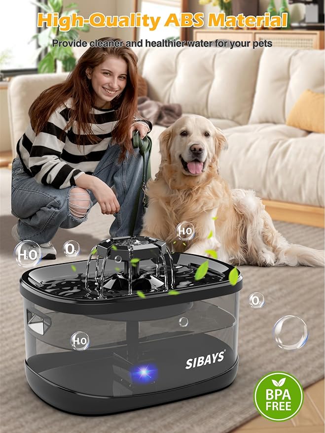 SIBAYS 2.5Gal/9.5L Dog Water Fountain, 3 Flow Modes Pet Water Fountain for Cats, Dog Water Bowl Dispenser with 7" Large Filter & Ultra Quiet Pump, BPA-Free, Ideal for Large Dogs, Multi-pet(FS68)
