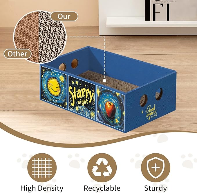 Heavy Duty Cardboard Cat Scratcher Box, Cat Bed with Double-Sided Cardboard Scratch Pad, Interactive Hole Design, Scratch Lounge Bed Suitable for Cats to Rest(Star Pattern)