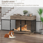 Dog Crate Furniture 47" Wooden Dog Kennels for Dogs Indoor with a Removable Divider for Large/Medium/Small Dogs, 2 Storage Drawers and Large Tabletop Dog Cages Double Doors Dog House, Rustic