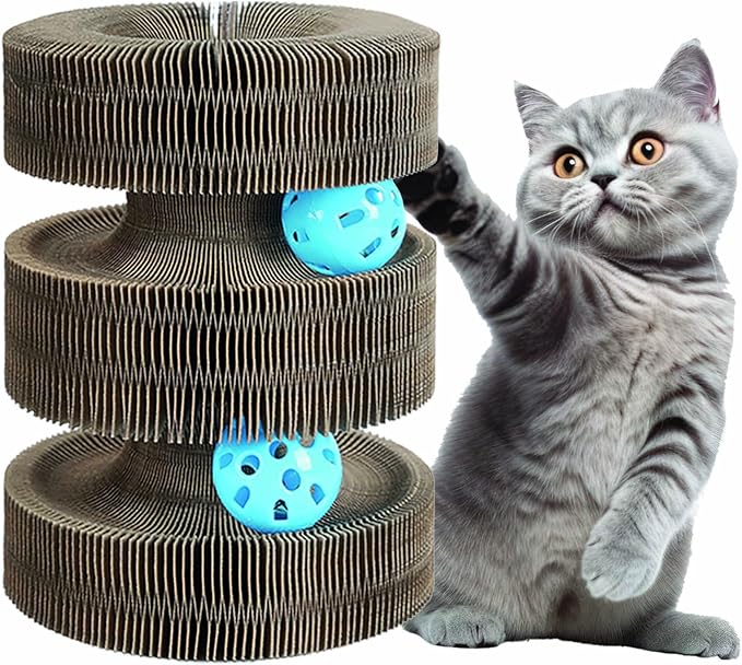 Magic Organ Multiform Scratching Board with Catnip, Foldable Magnetic Assembly Cat Scratch Pad for Outdoor Entertainment, Portable Accordion Cat Scratcher Cardboard with Bell Ball Toy for Indoor Cats