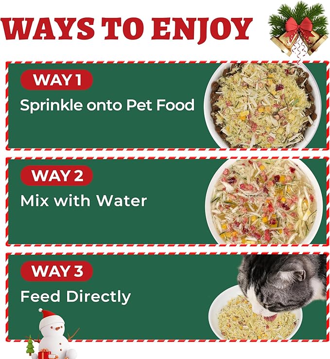 Wellix Cat Christmas Treats Freeze Dried for Cats&Dogs - High Protein Dog&Cat Food Topper 3 Ingredients Added (Cat Grass/Cranberry/Pumpkin) for Puppy or Kitten Treat 7.05oz