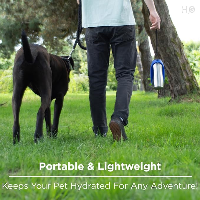 Portable Dog Water Bottle, 24 oz, Stainless Steel, Convenient Pet Water Dispenser, Collapsible Travel Bowl, Walking, Hiking, and Outdoor Activity, Compatible with Various Pets, Houd2Go (Blue, 24oz)