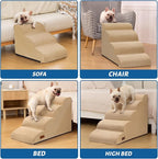 3-Step Dog Ramp and Stairs for Sofa and Chair - Non-Slip Sturdy Pet Steps for Small Dogs and Cats,15.7" H,Khaki