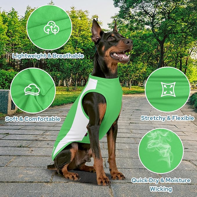 2 Pack Dog Shirts, Breathable Dog Clothes, Summer Sun Protection Pet Sleeveless Vest, Lightweight Stretchy Tank Top T-Shirts for Large Medium Dogs-Green White+Blue White (L)