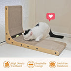 PETKARAY Cat Scratcher, Cat Scratching Board, L Shape Cat Scratch Pad for Indoor Cats, Floor Mounted Scratching Cardboard with Ball Toy
