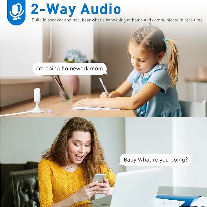 WiFi Security Camera, 2K Indoor Camera with Night Vision, Motion Detection Pet Monitor with 2-Way Voice, 24/7 SD Card & Cloud Storage, App Control and Mobile Alerts, Compatible with Alexa, 6pcs