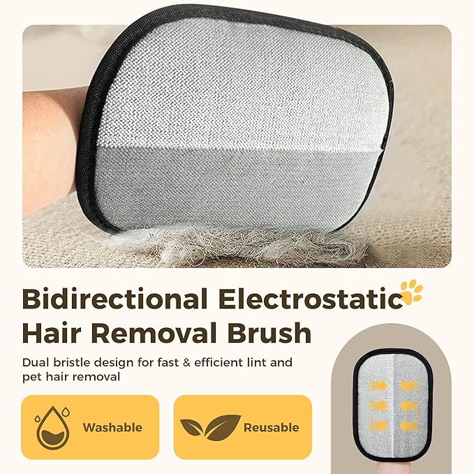 3 Pcs Electrostatic Pet Hair Removal Gloves with Bidirectional Bristle Design, Washable Reusable Cat Dog Hair Remover Grooming Glove Tool for Furniture, Bed Sheets,Car Seat (Black)