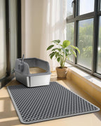 35" x 30" Cat Litter Mat - Ultra-Large Litter Box Mat with Double Layers, Urine-Proof and Non-Slip Litter Trapping Mat, Easy to Clean Kitty Litter Mats for Floor, Scatter Control, Grey