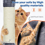 Cat Tree Tower 63in Multi-Level Cat Tower for Indoor Cats with Sisal Scratching Posts, Condo, Hammock, Dangling Ball and Extended Platform for Cats to Play, Dark Grey