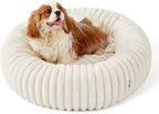 Bedsure Donut Medium Dog Bed - Washable Faux Fur Dog Bed Medium Size Dog with Corduroy Fleece & Anti Slip Bottom, Round Pet Beds with Removable Cover, Cream, 30x30x8 inches