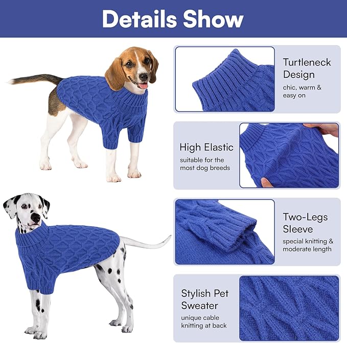 Queenmore Small Dog Sweater,Warm Pullover Dog Sweaters for Small Dogs Boys Girls,Soft Winter Doggie Sweaters,Thick Warm Dogs Clothes for Chihuahua,Dachshund,Yorkie(Royal Blue,S)