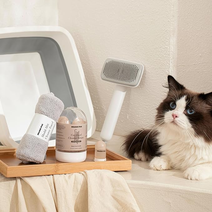 Cat Rinse-Free Shampoo & Conditioner with Bath Mitt – Sensitive Skin, Stress & Itch Relief Leave-In Cleanse Serum – 98.65% Naturally Derived, Gentle Cleanse, Hydrate & Deodorize – 8 x 10ml