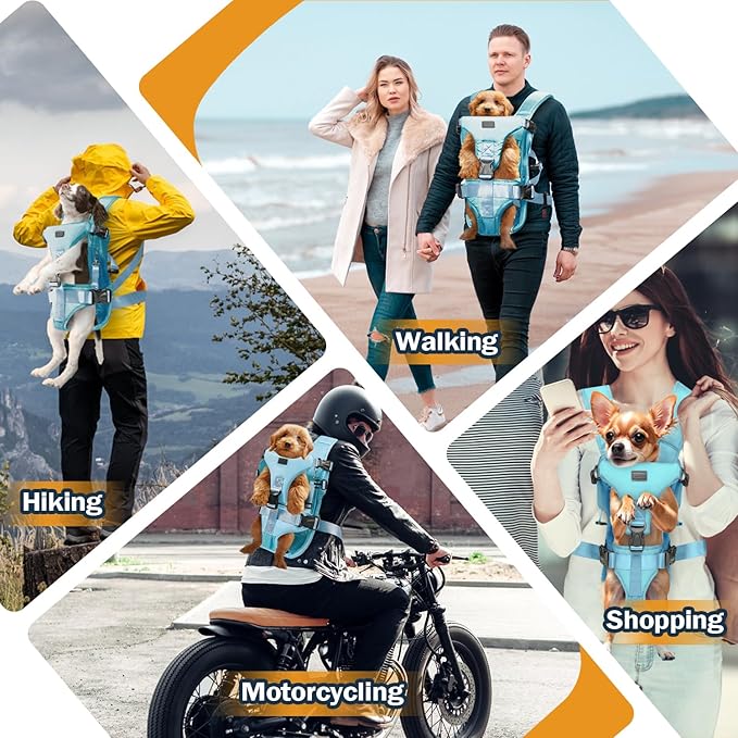 Pet Dog Front Carrier Backpacks, Legs Out Secure-Fit Dog Front Carrier for Small Dogs Up to 17 lbs, Adjustable Hands Free Pet Chest Carrier for Hiking Cycling (M, Blue)